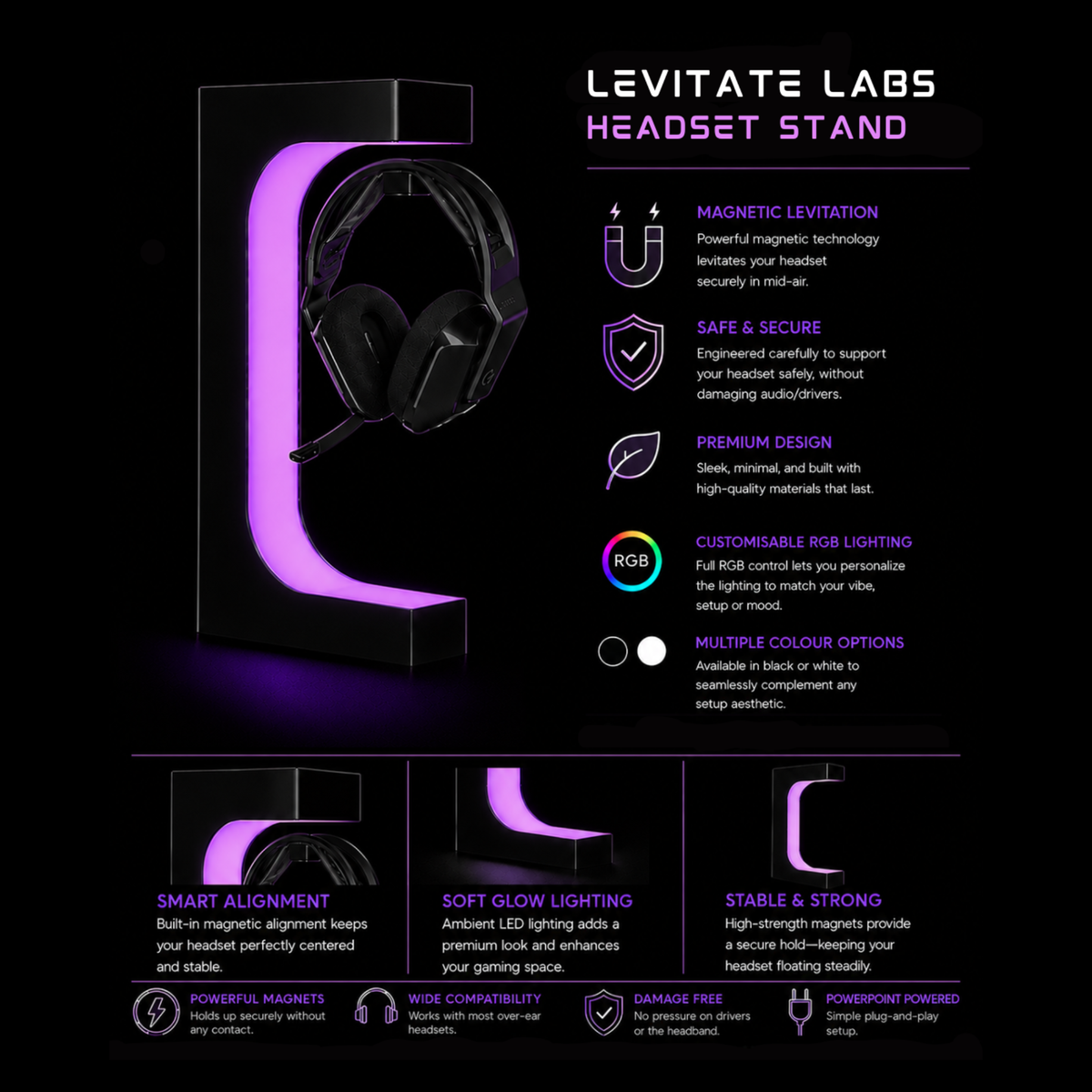 Floating Headset Stand – RGB Lighting – Levitate Labs